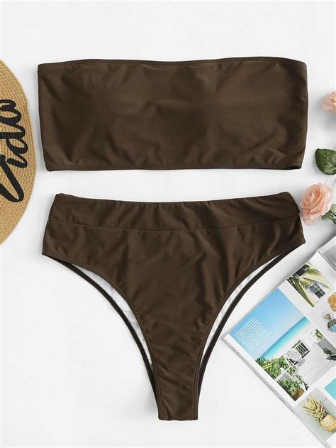 brown womens plus bandeau with high leg bikini set ebay high leg bikini bikinis bikini set