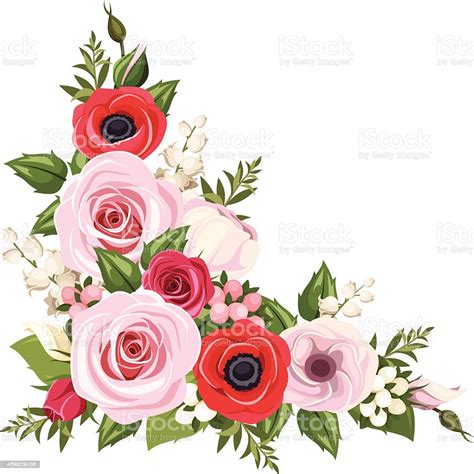Red And Pink Flowers Vector Corner Background stock vector art