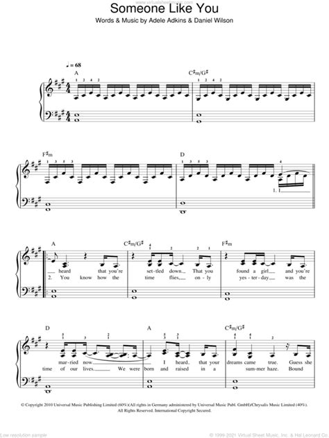 Someone Like You Sheet Music Easy Version 2 For Piano Solo