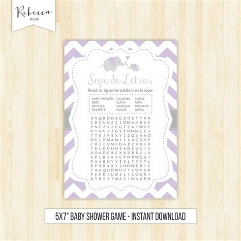 Sopa De Letras Baby Shower Lavender Wordsearch Game In Spanish Baby