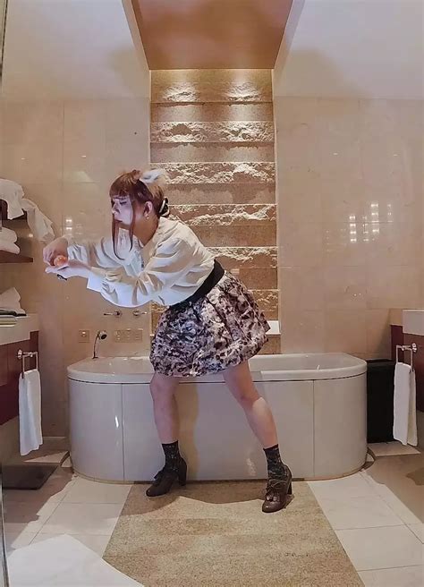 Japanese Crossdresser With Rabbit Ear Cum In A Luxury Hotel Bathroom