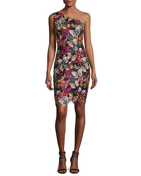 Jovani One Shoulder Beaded Butterfly Cocktail Dress Multicolor
