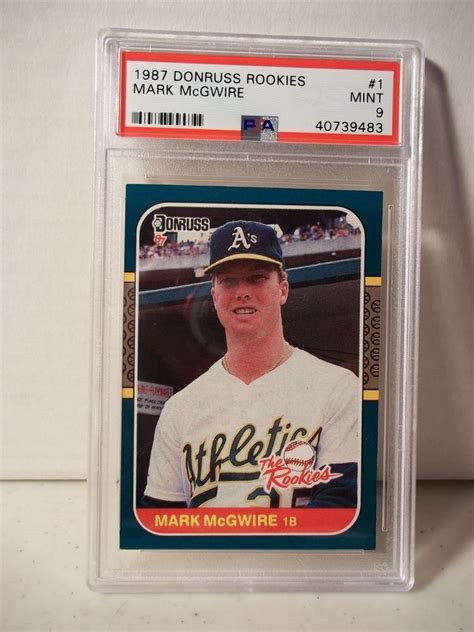 This is an authentic mark mcgwire rookie card produced by topps baseball, the most recognized baseball card manufacturer in the industry. 1987 Donruss Rookies Mark McGwire RC PSA Mint 9 Baseball ...