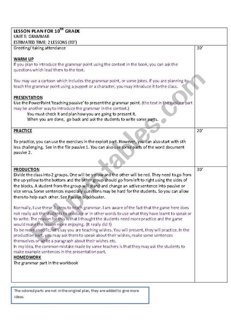Well, over the last few years this type of structure evolved in my lessons to great success! grammar lesson plan sample - ESL worksheet by guneyayse61