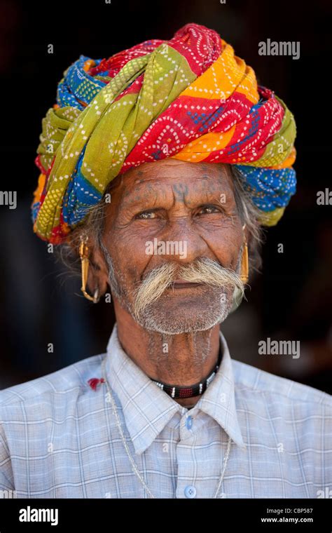 Indian Man Wearing Traditional Rajasthani Turban In Sadri Town In Stock