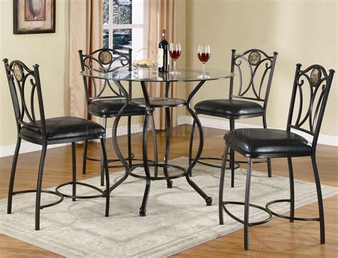 Ss dining table chair rose gold finish. Glass Top & Black Metal Base 5Pc Counter Height Dining Set