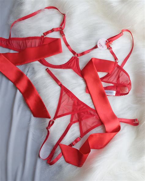 Lingerie Set Underwear Set Red Lingerie Silk Lingerie Set Etsy