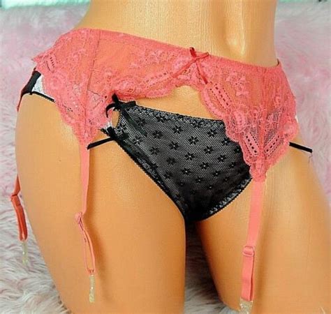 vtg sex and the city coral sheer lacy exotic sexy 4 strap hold up garter belt sz m ebay