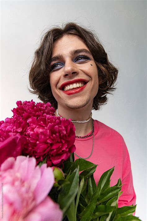 Portrait Of A Non Binary Man With Makeup On Stock Image Everypixel