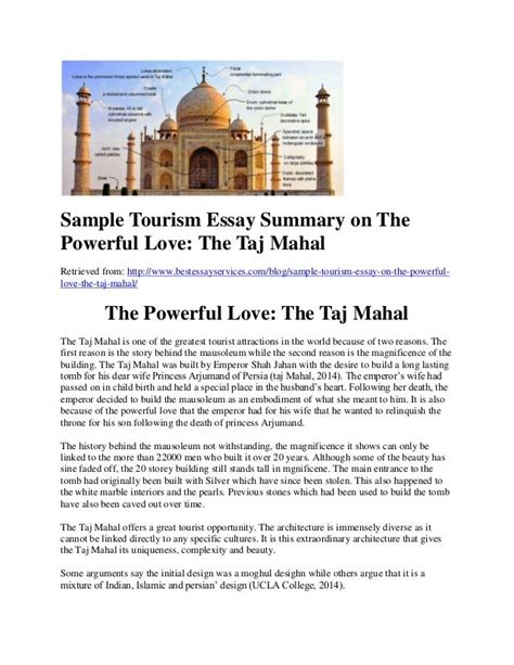 Sample Tourism Essay Summary On The Powerful Love The Taj Mahal