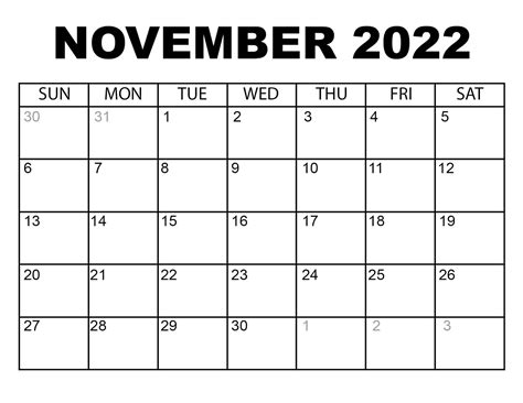 Printable November 2022 Calendar Page
