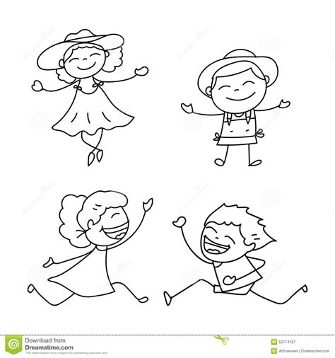 Hand Drawing Cartoon Happy People Stock Vector Illustration Of Bright