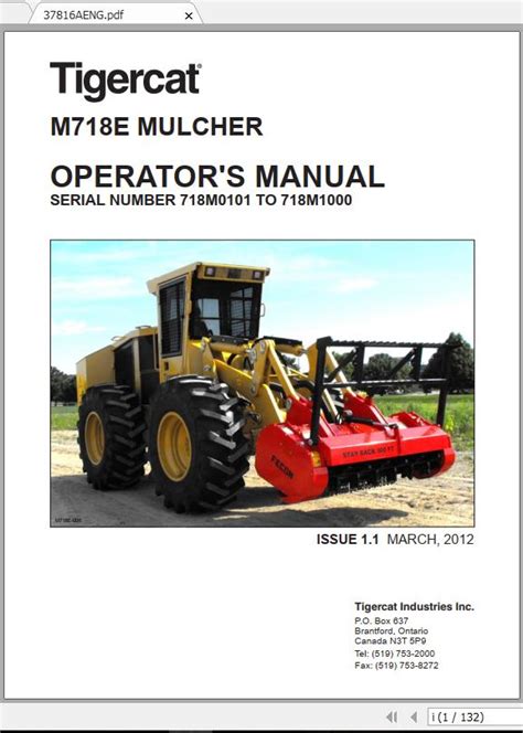 Tigercat M718E Mulcher Operator S Manual 37816AENG Auto Repair Manual