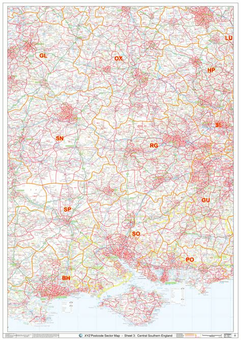 Central Southern England Postcode Sector Map S3a Large Postcode Wall