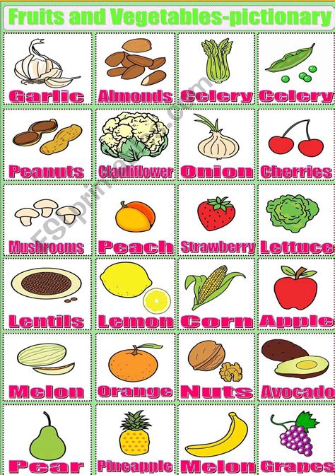 Fruits And Vegetables Pictionary Esl Worksheet By La Mente Maestra