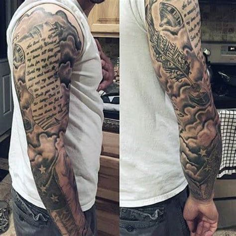 Scroll tattoos can be used as a means of giving form to text and lettering in a tattoo design. 60 Scroll Tattoos For Men - Manly Paper Design Ideas