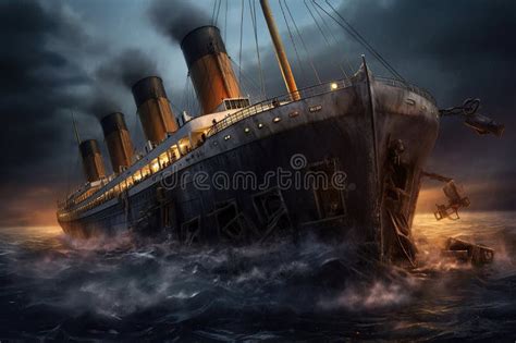 Sinking Of The RMS Titanic Generative AI Stock Illustration