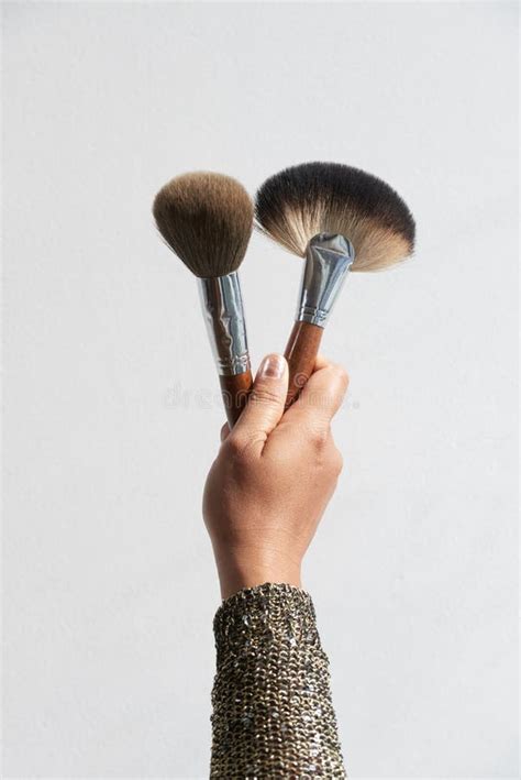 Hand Holding Makeup Brushes Stock Image Image Of Woman Makeup 113796183