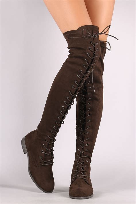 wild diva lounge suede lace up over the knee combat boots urbanog in black lace up combat
