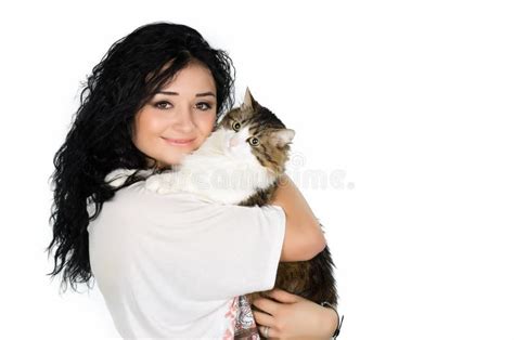 Young Woman Holding Beautiful Cat Stock Photo Image Of Love Graphic