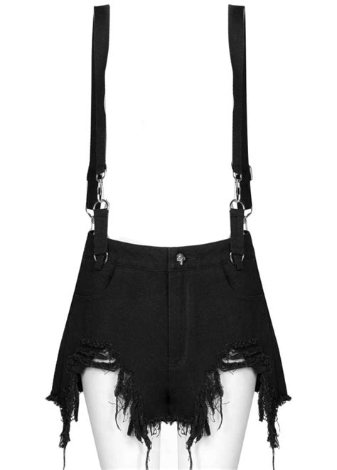 Punk Rave Distressed Suspender Shorts Attitude Clothing