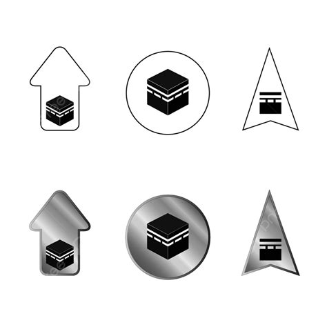 Kaaba Prayer Direction Icon Set In Flat Style Vector Sign Qiblah