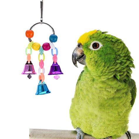 Pet Bird Chew Bell Toys Parrot Parakeet Hanging Swing Cage Toys Chain