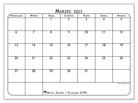 Kalendarz Marzec 2023 Do Druku “50pn” Michel Zbinden Pl