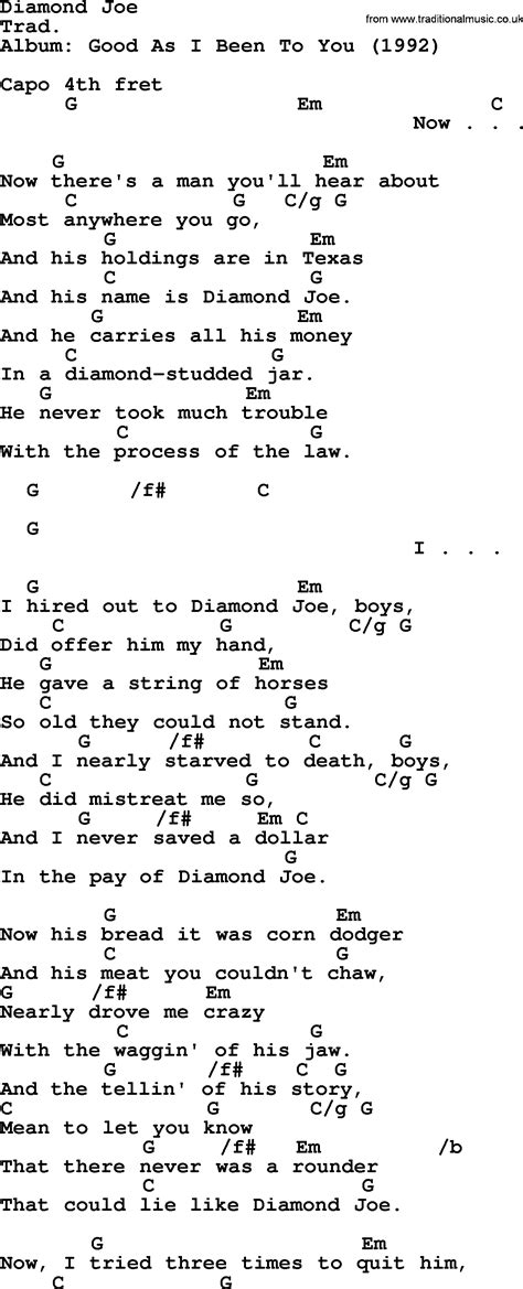 Bob Dylan Song Diamond Joe Lyrics And Chords
