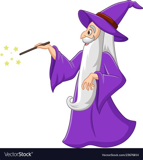 Cartoon Old Wizard With Magic Wand Royalty Free Vector Image