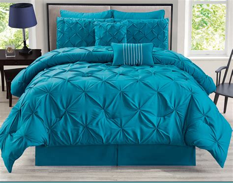 This comforter set is available in both queen and king size as well as other color options such as blush navy red ivory taupe grey and aqua. 8 Piece Rochelle Pinched Pleat Teal Comforter Set