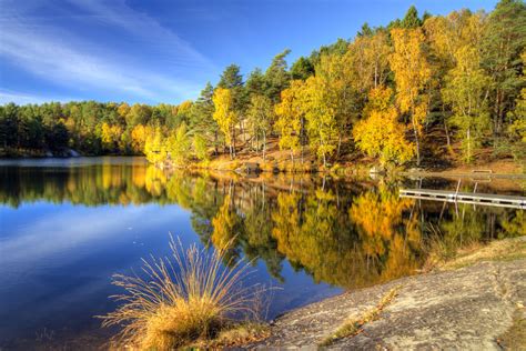 Obrázky Na Plochu Jeseň Stromy Vrch Jazero Spadnúť Voda Les
