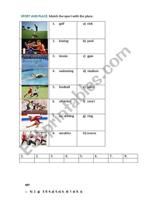 Sports And Places 2 Matching Exercise Esl Worksheet By Korova Daisy