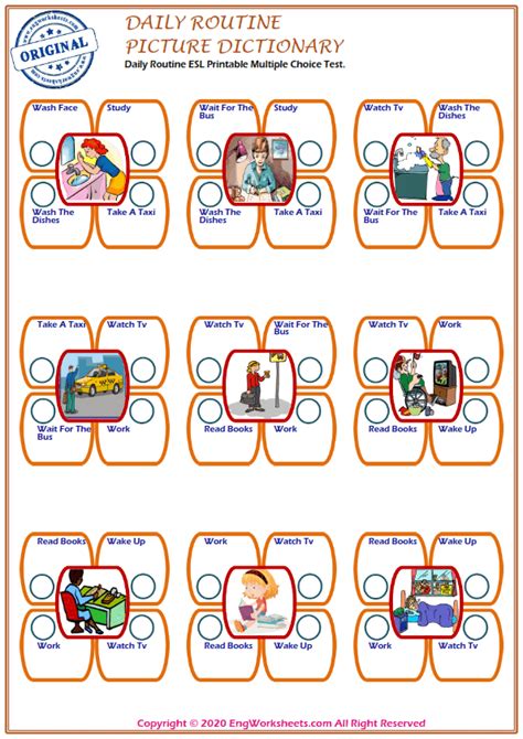 Daily Routines Esl Printable Multiple Choice Tests For Kids