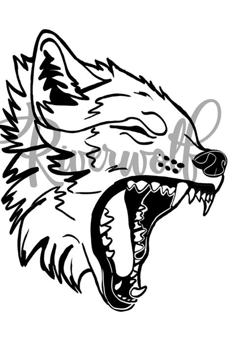 Snarling Wolf Outline And Color Svg Wolf Yawn Wolf Svg Wolf Etsy