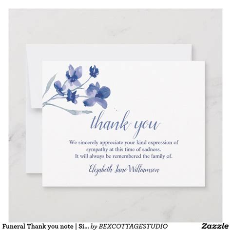 Funeral Thank You Note Simple Floral Watercolor