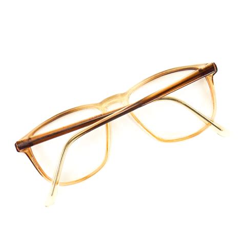square brown eyeglasses vintage 80s nos eye glasses tan clear etsy