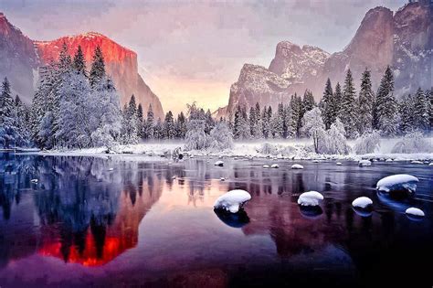 North America Travelling Yosemite In Winter