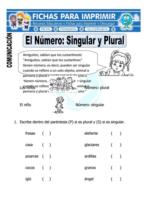 Ficha De Singular Y Plural Para Primero De Primaria By Flor Mancilla