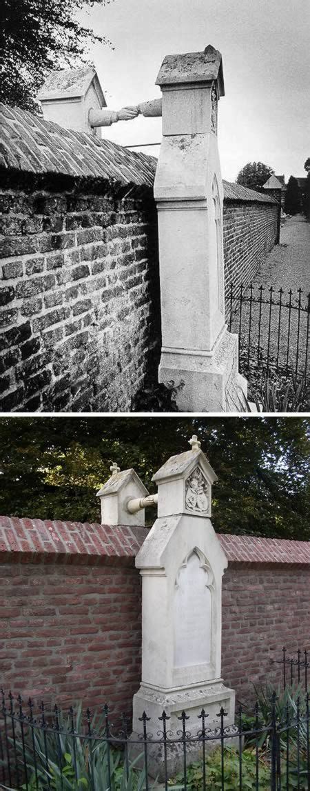 graves of a catholic woman and her protestant husband in a cemetery in the netherlands they