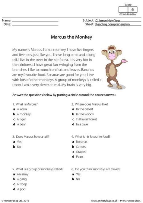 Reading comprehension worksheets elementary