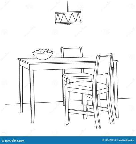 Part Of The Dining Room Table And Chairs Hand Drawn Sketch Stock