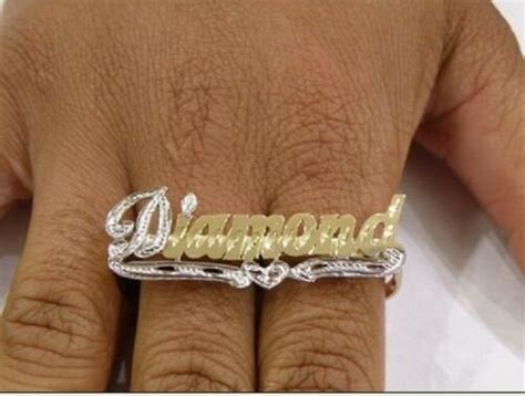 Personalized 14k Gold Plated Two Finger Ring Any Customized Name