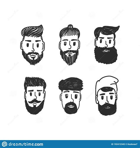 Fashion Silhouette Hipster Style Set Vector Illustration Faces Of Men