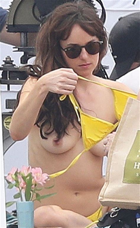 Dakota Johnson Topless Yellow Bikini Pandesia World