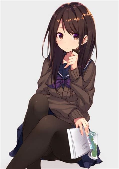 Anime Girl Brown Hair Holding A Book Anime Girls