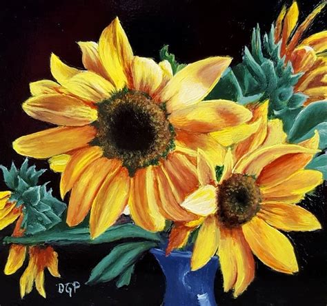 Sunflowers Oil Painting By Delmus Phelps Titled Sunshine In A Vase