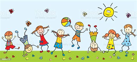 Happy Children In A Meadow Stock Illustration Download Image Now