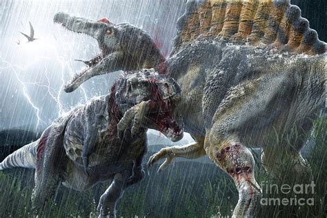 Spinosaurus Vs Tyrannosaurus Digital Art By Herschel Hoffmeyer Pixels