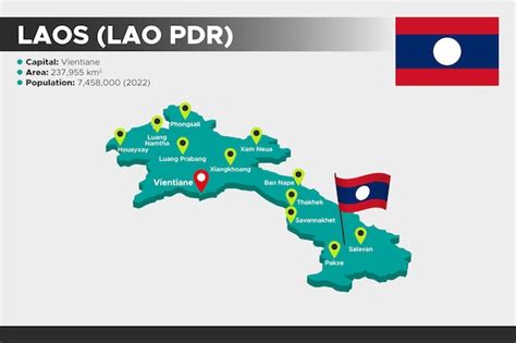 Premium Vector Laos Isometric 3d Illustration Map Flag Capital Cities